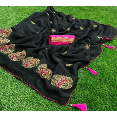 Pure Heavy Moss Chiffon Saree